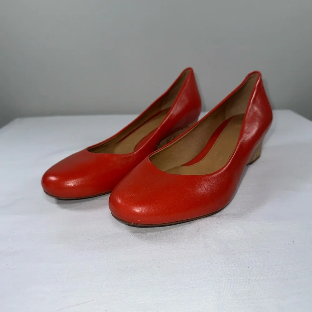 Nurture by Lamaze Deon Red Leather Cork Wedge Pump Office Comfort Women Size 7.5
